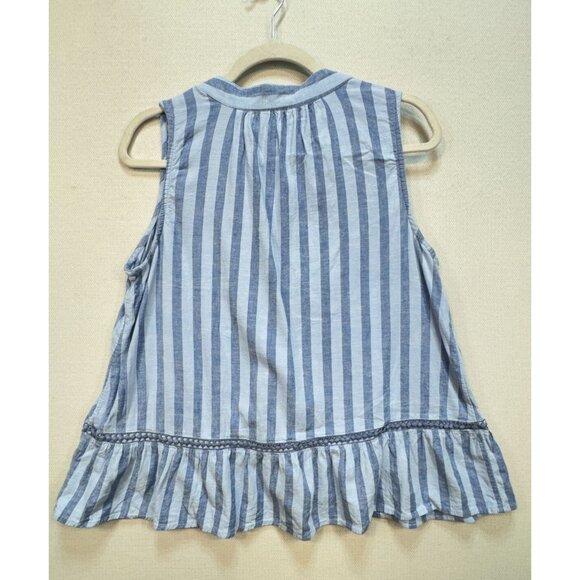 Crown & Ivy Womens Peplum Blouse Top Size M BlueStriped Sleeveless Linen Blend - Picture 10 of 12